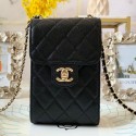 Chanel Quilted Grained Leather Phone Clutch with Chain AP0249 Black 2019 Collection AQ02859