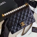 Chanel Quilted Iridescent Lambskin Pearls Flap Bag AS0585 Black 2019 Collection AQ01234