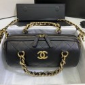 Chanel Quilted Lambskin Bowling Bag with Chain Top Handle Black 2020 Collection AQ03545