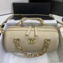 Chanel Quilted Lambskin Bowling Bag with Chain Top Handle Light Beige 2020 Collection AQ01519