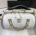 Chanel Quilted Lambskin Bowling Bag with Chain Top Handle White 2020 Collection AQ02664