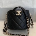 Chanel Quilted Lambskin Chain Round Vanity Case AS1355 Black 2019 Collection AQ04057