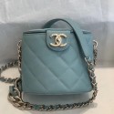 Chanel Quilted Lambskin Chain Round Vanity Case AS1355 Blue 2019 Collection AQ02827