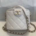 Chanel Quilted Lambskin Chain Round Vanity Case AS1355 White 2019 Collection AQ02512