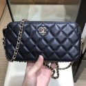 Chanel Quilted Lambskin Double Clutch with Chain AP0738 Black 2019 Collection AQ03058