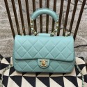 Chanel Quilted Lambskin Medium Flap Bag with Ring Top Handle AS1358 Blue 2020 Collection AQ03435