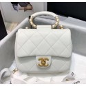 Chanel Quilted Lambskin Small Flap Bag with Ring Top Handle AS1357 White 2020 Collection AQ02662