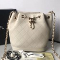 Chanel Quilted Leather Chain Drawstring Small Bucket Bag White 2019 Collection AQ01278