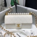 Chanel Quilted Leather Pearl Clutch with Chain AP1001 White 2019 Collection AQ00511