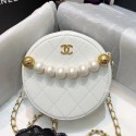 Chanel Quilted Leather Pearl Round Clutch with Chain White 2019 Collection AQ03654