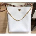 Chanel Quilted Leather Striped Side Hobo Bag AS0666 White 2019 AQ02643