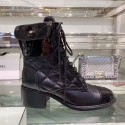 Chanel Quilted Patent Calfskin Lace-up Short Boots G35281 Black 2019 Collection AQ02216