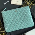 Chanel Quilted Patent Leather Medium Pouch Blue 2020 Collection AQ00741