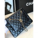 Chanel Quilted Shiny Lambskin Double Clutch with Chain AP1073 Black 2019 Collection AQ00992