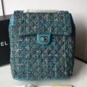 Chanel Quilted Tweed Medium Backpack Dark Blue 2019 Collection AQ04114