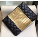 Chanel Reissue 2.55 Lambskin and Crocodile Embossed Calfskin Pouch Clutch Bag A82725 Black/Gold 2019 AQ02591