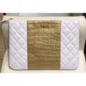 Chanel Reissue 2.55 Lambskin and Crocodile Embossed Calfskin Pouch Clutch Bag A82725 White/Gold 2019 AQ00546