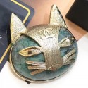 Chanel Resin Cat Head Brooch AB1782 Green/Gold 2019 Collection AQ01699