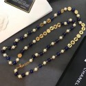 Chanel Round Metal and Pearl Sweater Long Necklace Gold/Blue/White 2019 Collection AQ03662