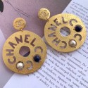 Chanel Round Metal Cutout Lettering Short Earrings AB1602 Gold/Blue 2019 Collection AQ03659