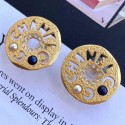 Chanel Round Metal Cutout Lettering Stud Earrings AB1602 Gold/Blue 2019 Collection AQ02194