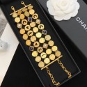 Chanel Round Metal Cutout Lettering Wide Bracelet AB1587 Gold/Blue 2019 Collection AQ03466