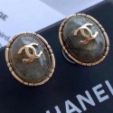 Chanel Round Stone Stud Earrings Deep Green 2019 Collection AQ00622