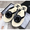 Chanel Rubber Camellia Thong Slides Sandals Black 2020 Collection AQ03262