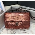 Chanel Sequins & Lambskin Flap Bag AS1448 Rust Red 2020 Collection AQ03538