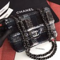 Chanel Sequins Check Flap Bag AS0901 Black/Silver/Blue 2019 Collection AQ01667