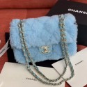 Chanel Shearling Lambskin Medium Flap Bag AS1063 Light Blue 2019 Collection AQ02392