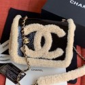 Chanel Shearling Sheepskin and Vintage Leather Flap Bag AS0321 Black/Beige 2019 Collection AQ02938