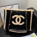 Chanel Shiny Vintage Crumpled Sheepskin and Shearling Sheepskin Shopping Tote Bag AS1167 Black/Beige 2019 Collection AQ04066