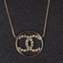 Chanel Square Crystal CC Round Pendant Necklace Gold/Crystal White 2019 Collection AQ01271