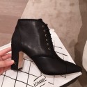 Chanel Stitching Lambskin Heel Short Boots Black 2019 Collection AQ03963