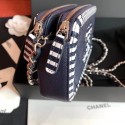 Chanel Striped Grained Calfskin CC Filigree Clutch With Chain Bag A84450 Navy Blue 2019 AQ02269