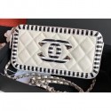 Chanel Striped Grained Calfskin CC Filigree Clutch With Chain Bag A84450 White 2019 AQ02322