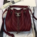 Chanel Studded Chevron Calfskin Bucket Bag Burgundy 2019 Collection AQ03370