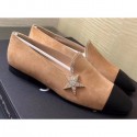 Chanel Top Quality Crystal Star Suede Calfskin and Grosgrain Loafers G35833 Beige/Black 2020 AQ03557