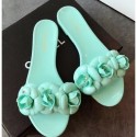 Chanel Tpu Camellia Pool Mules Slides Sandals Light Green 2020 AQ02210