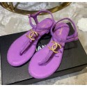 Chanel Tweed & Lambskin Thong Sandals With CC Logo Purple 2020 Collection AQ04056