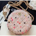 Chanel Tweed Classic Round Clutch with Chain Bag AP0366 Nude Pink 2019 AQ00932