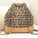 Chanel Tweed Drawstring Gabrielle Small Backpack A94485 Gold/Blue 2019 Collection AQ00913