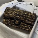 Chanel Tweed Medium Classic Flap Bag A01112 Gold/Black 2019 Collection AQ00786