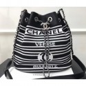 Chanel Venise Biarritz Mixed Fibers Drawstring Bag AS0464 Black/White 2019 AQ01988