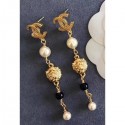 Chanel Vintage Long Earrings with Tiger Head Pendant Gold/Black/Pearly White 2018 AQ01780