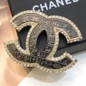 Chanel Vintage Textured Crystal Trim CC Brooch Black 2019 Collection AQ02220