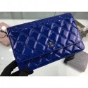 Chanel Wallet On Chain WOC Bag in Patent Leather Blue/Silver AQ02889
