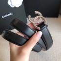 Chanel Width 2.5cm Smooth Calfskin Belt With Crystal CC Buckle Black 2020 Collection AQ01604