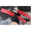 Chanel Width 3.5cm Leather Belt Red/Black with Silver CC Logo AQ03153